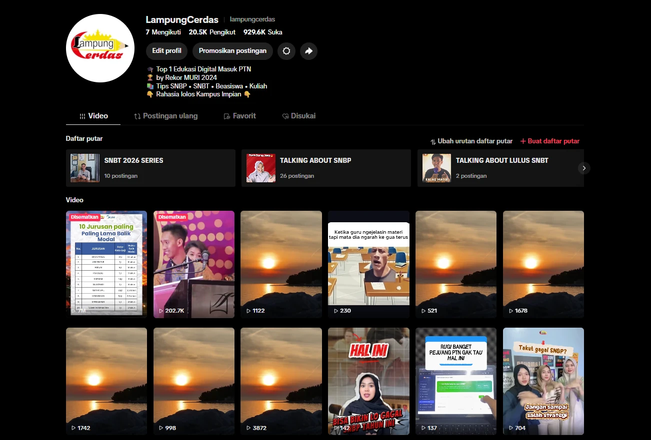 Lampung Cerdas TikTok profile and published work